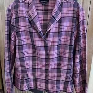 Ann Taylor silk plaid blouse with covered buttons